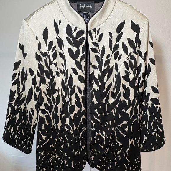 Joseph Ribkoff Signature Black and Silver Leaf Pattern Jacket - Picture 2 of 5
